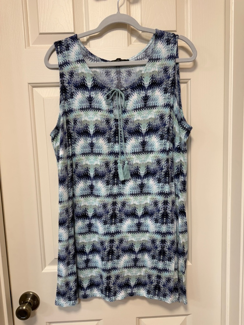 Rose & Olive Navy and Mint Patterned Tie-Front Tank